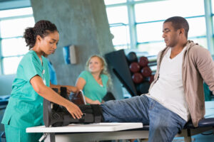 Injured person getting physical therapy