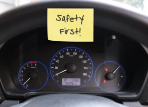 sticky note on car console