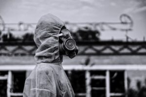 scientist wearing a protective suit